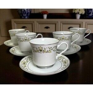 Vintage Sterling Florentine Fine China Cup & Saucer Set Of 5 - Made In Japan